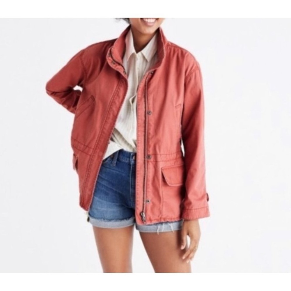 Madewell Prospect Utility Jacket Zip & Snap Drawcord Size Large Spiced Rose